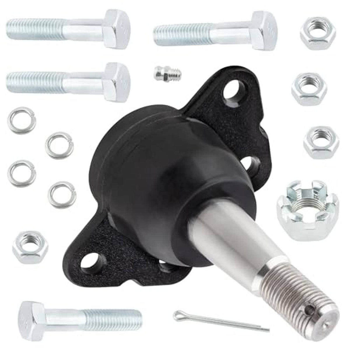 Front upper suspension ball joint with black boot and mounting bracket plus bolts and nuts