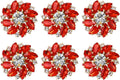 Red crystal flower shank button with clear center rhinestones, gold-tone settings