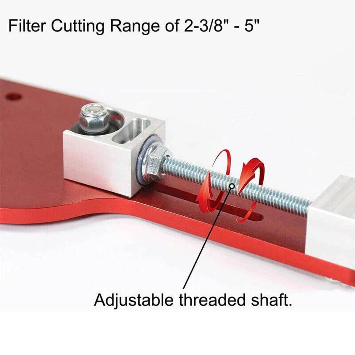 Oil filter cutter tool showing adjustable threaded shaft and clamping cutting head