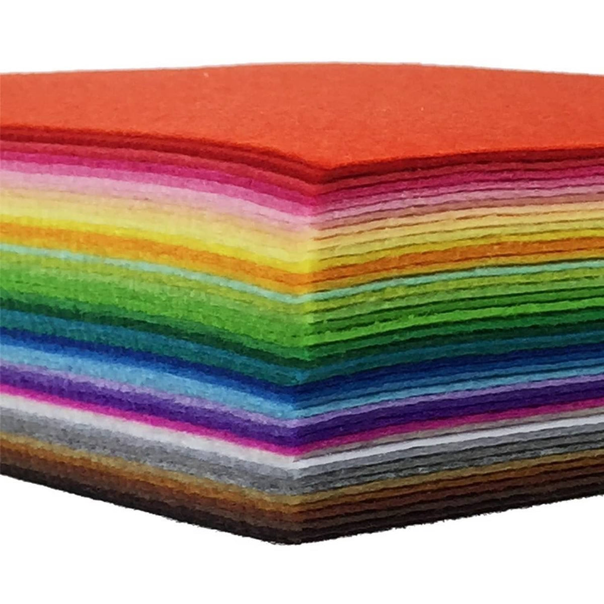 Stack of rainbow-colored felt fabric squares, tightly layered for DIY crafts