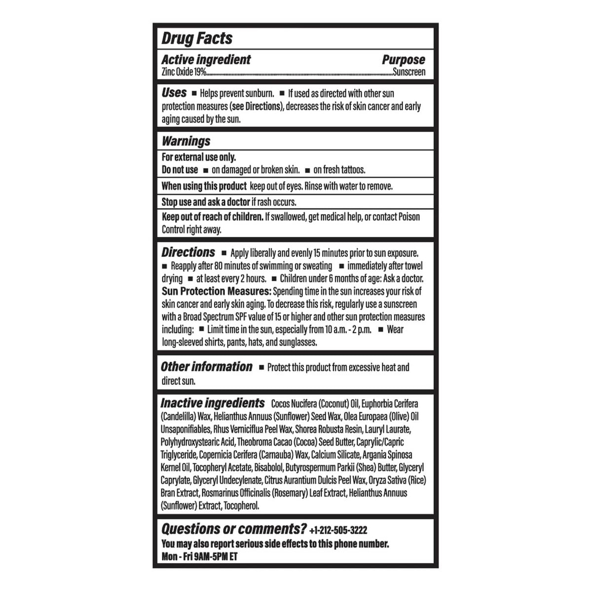 Hustle Butter SPF 50 mineral sunscreen stick back label with drug facts and directions