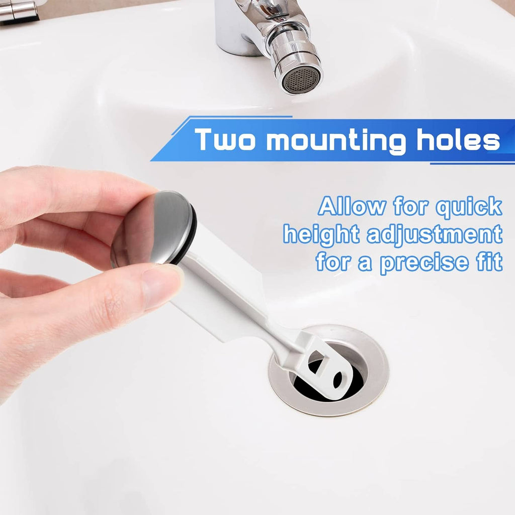 Bathroom sink pop-up stopper base with two mounting holes for quick height adjustment