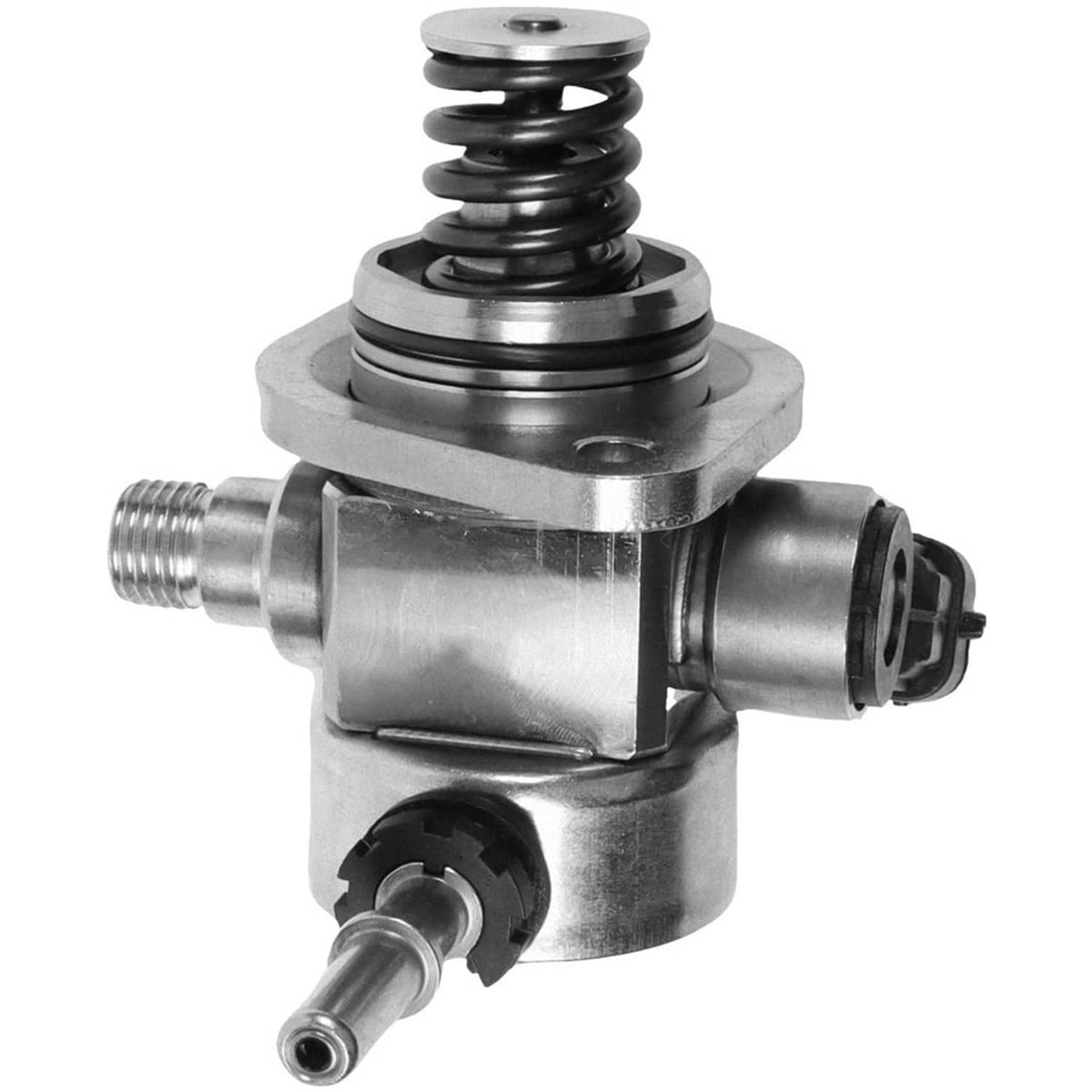 High-pressure fuel pump assembly with metal housing and spring-loaded plunger