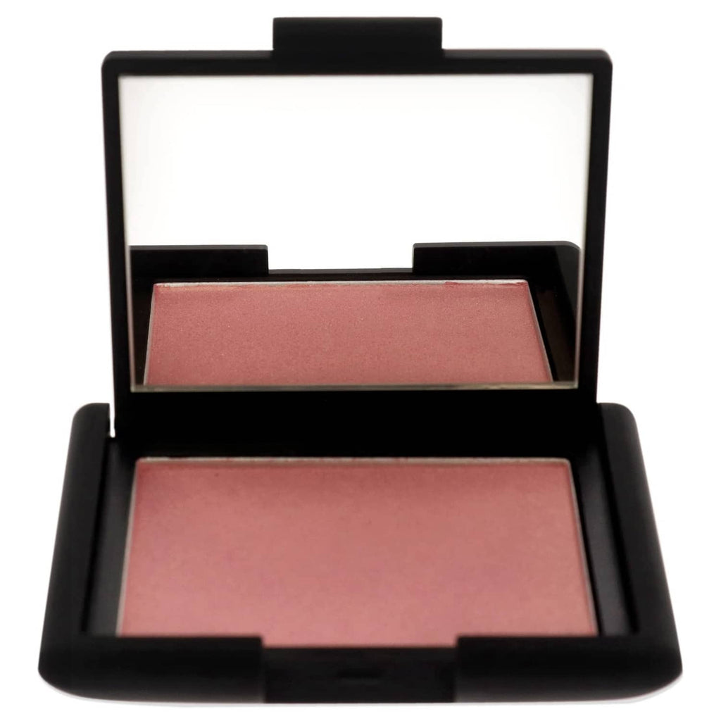 NARS blush compact open, showing peach-pink powder in the top and bottom pans