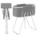 Gray foldable elevated dog bath tub with drain, triangular pattern fabric, foldable stand