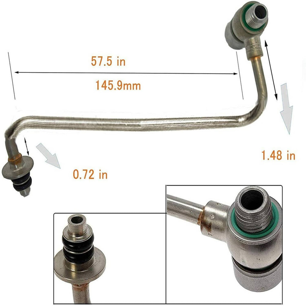 Turbo oil feed pipe tube with measurement guides and threaded end fittings