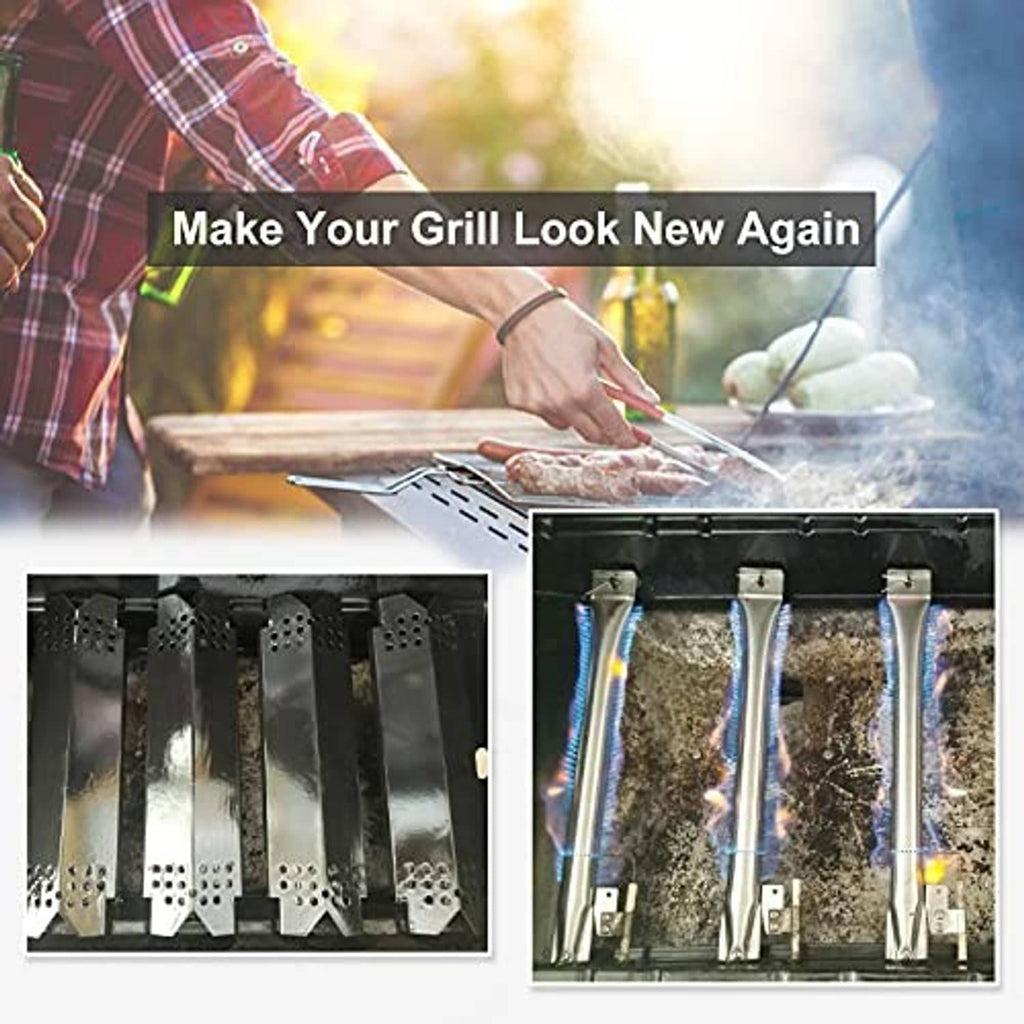 Porcelain steel burner replacement kit with stainless mounting brackets for grill grates