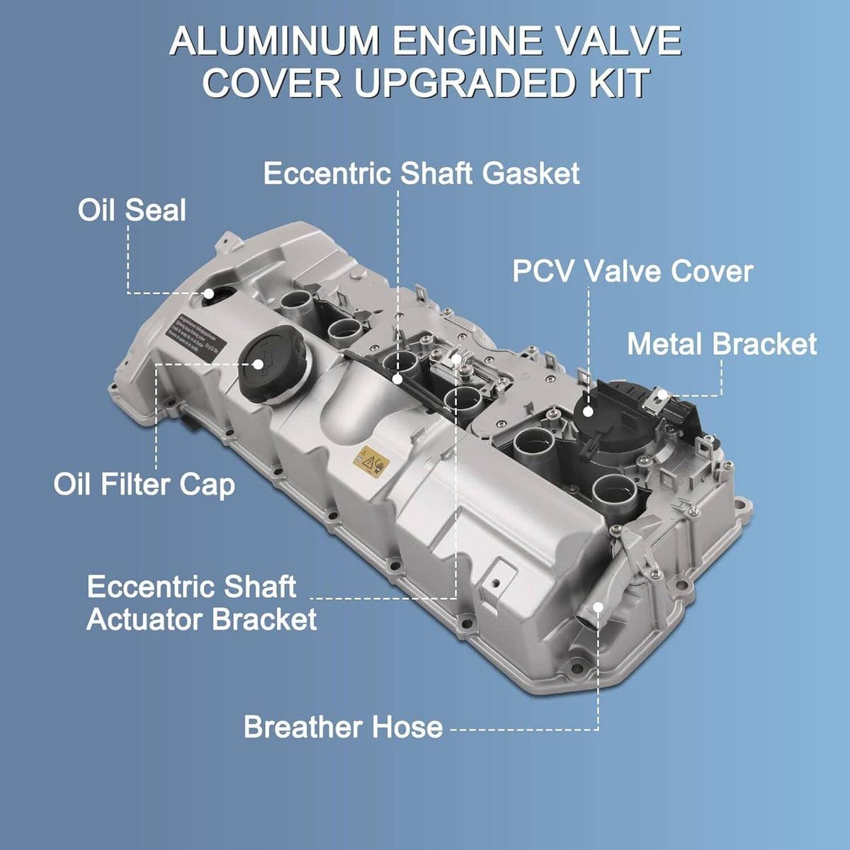 Aluminum engine valve cover upgraded kit with PCV valve cover and bracket, silver
