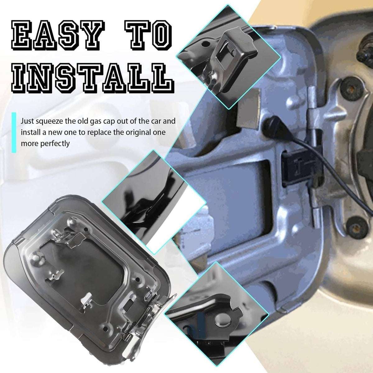 Black fuel door cover with latch area shown for easy installation