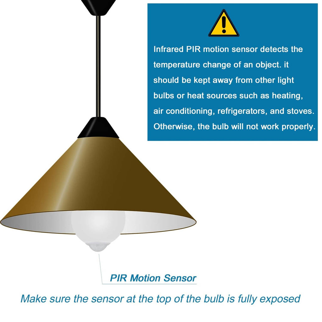 A19 motion sensor light bulb with PIR sensor exposed at the top