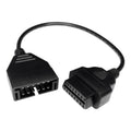 OBD adapter cable with two black plugs: 12-pin OBD1 and 16-pin OBD2
