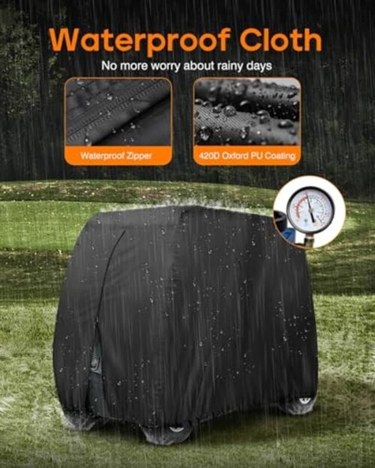 Waterproof golf cart cover fabric with waterproof zipper and durable PU coating