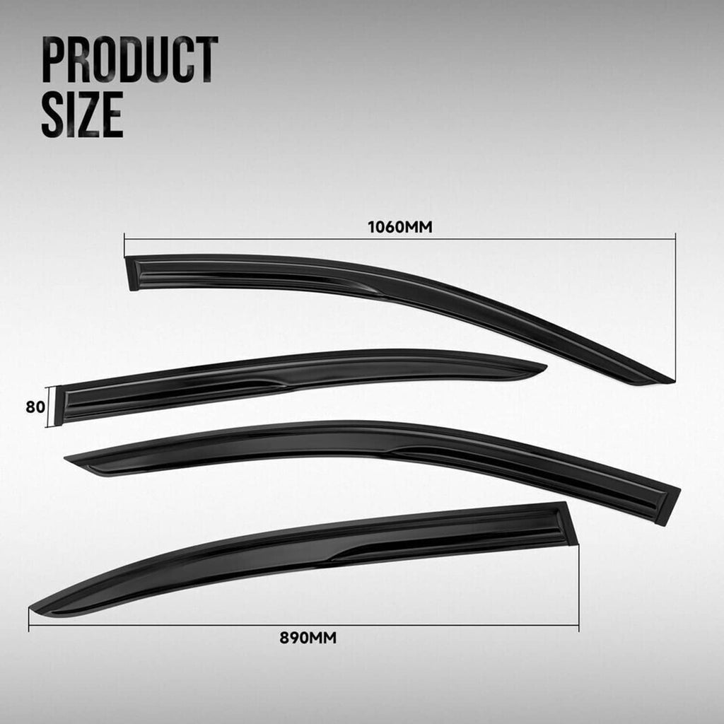 Window visor rain guards with wavy shape and size dimensions (long curved set)