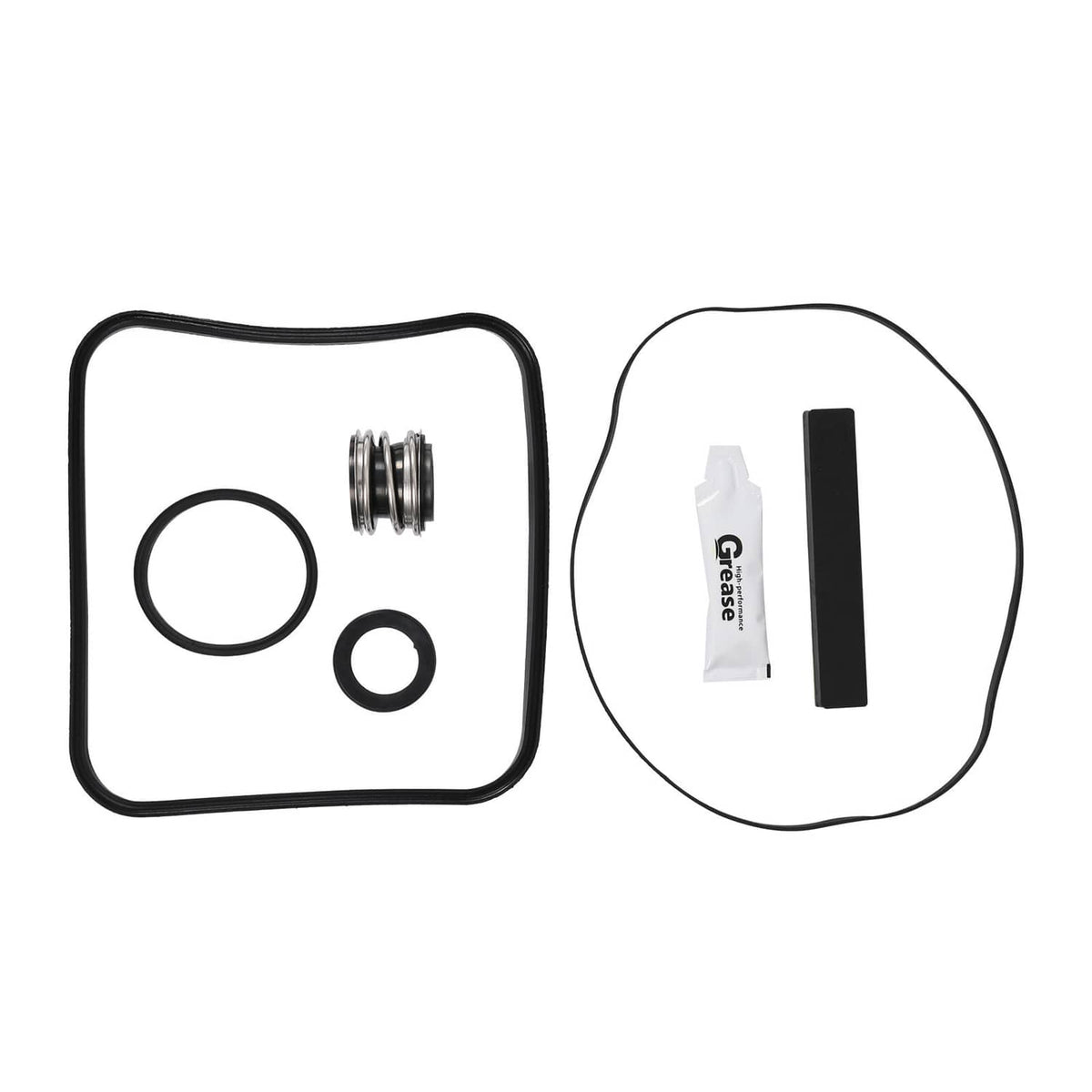 Pool pump seal kit with O-ring set, gasket, and grease strip