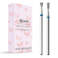 Diamond nail drill bit set with two silver cone heads and blue ring collar