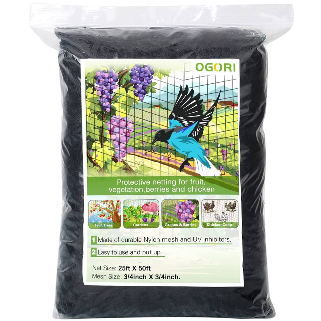 Bird netting in clear bag, protective nylon mesh for fruit, vegetables, berries, and plants