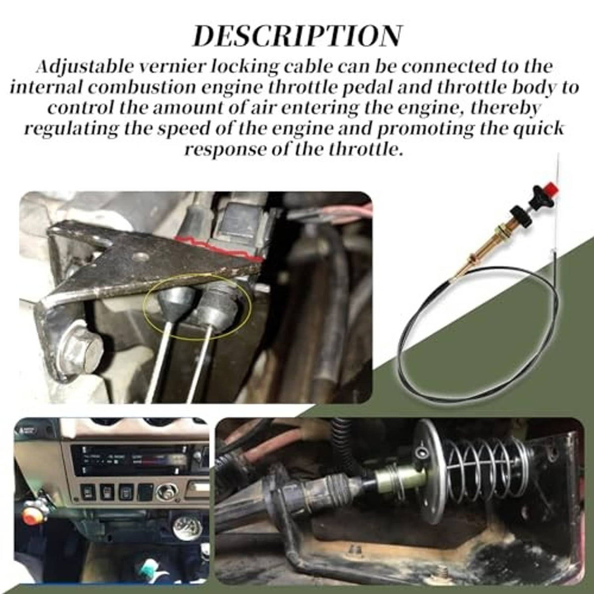 Throttle cable with brass end connector and black housing for locking control