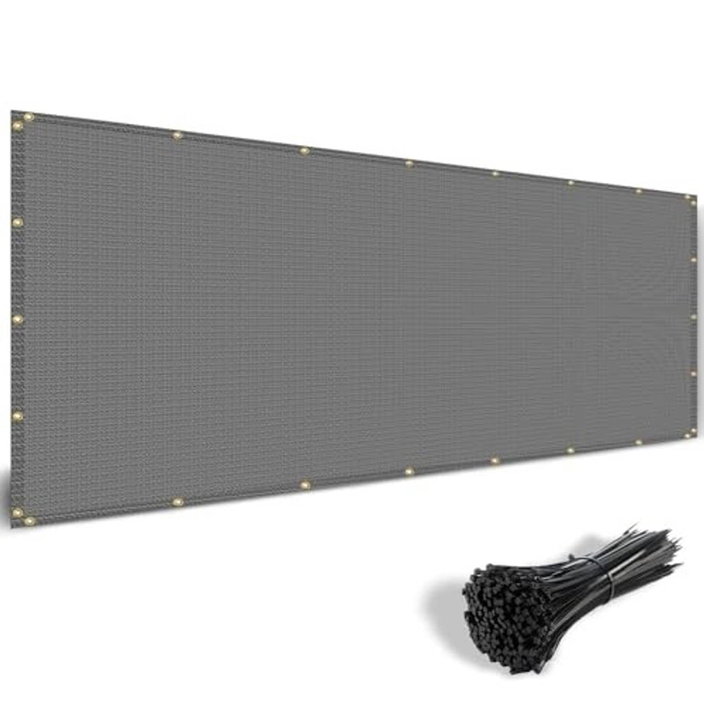 Gray rectangular shade cloth with grommets and corner reinforcement, flat view