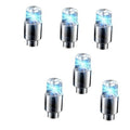 Set of 6 chrome LED valve stem caps with bright blue light and clear tops