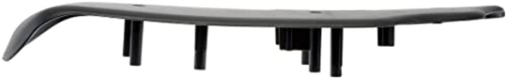 Front driver seat track cover edge view, dark gray plastic with mounting pegs