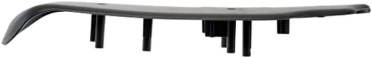Front driver seat track cover edge view, dark gray plastic with mounting pegs