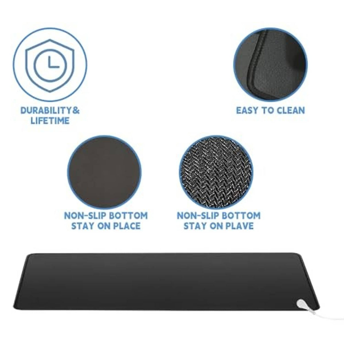 Black grounding mat with non-slip bottom texture and easy-clean surface