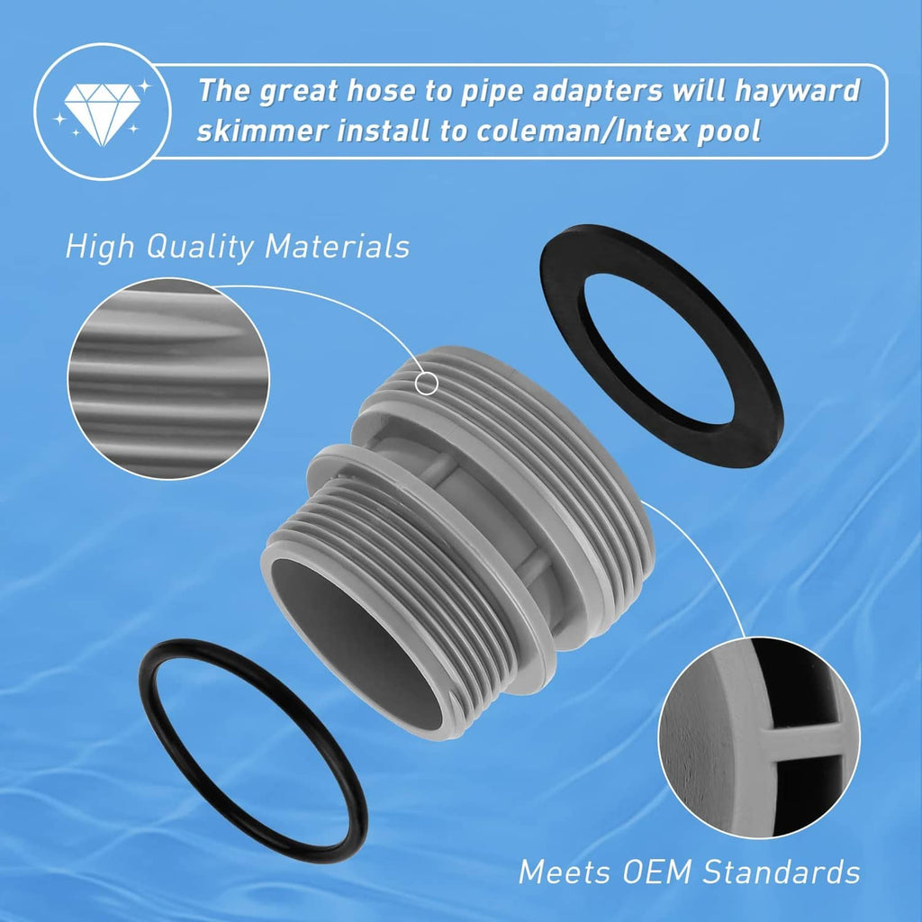 Gray threaded hose adapter with black gasket seal and close-up ring gasket detail