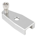 Chrome shift assist bracket with threaded stud, rectangular body, and circular mounting hole