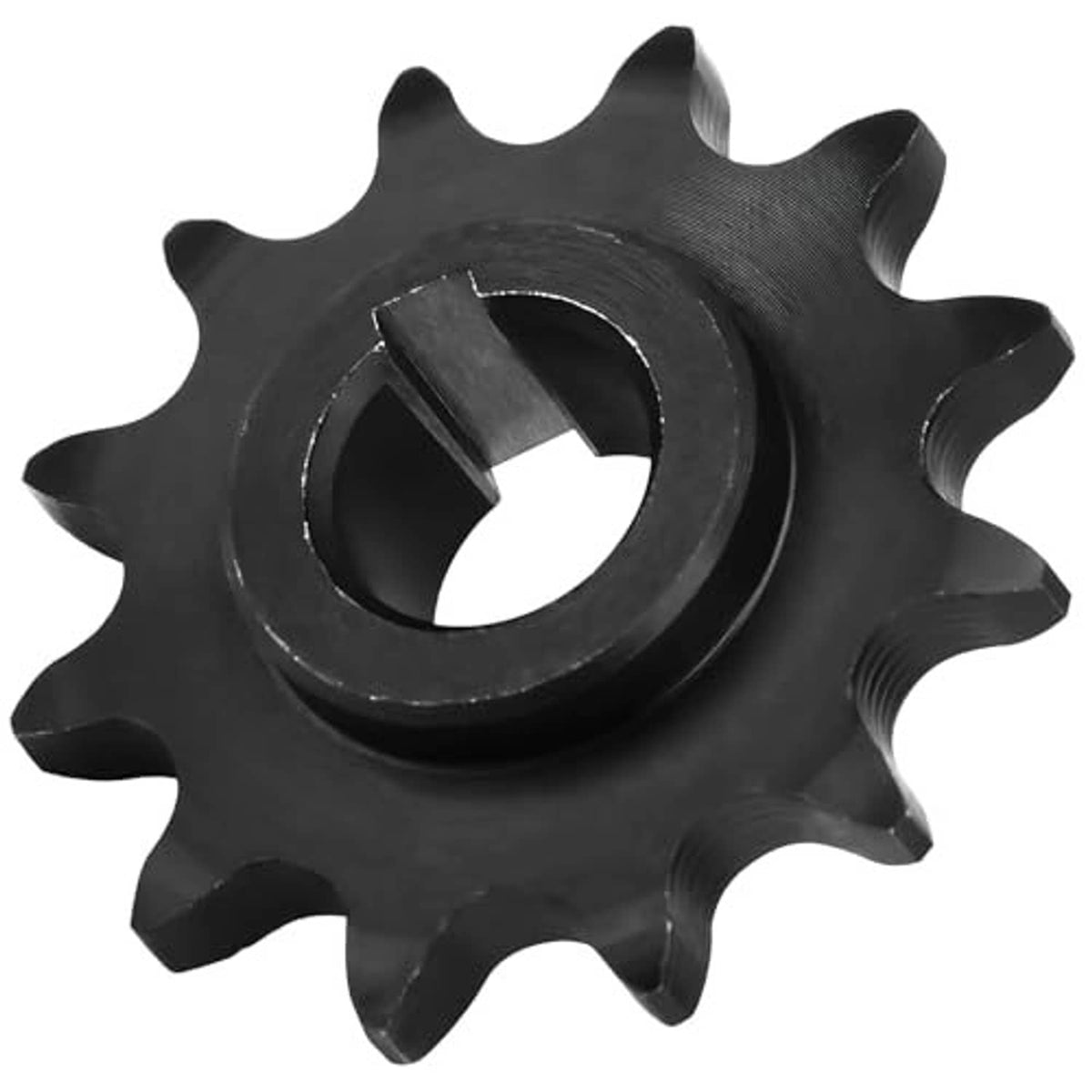 12-tooth sprocket with C-type bore and threaded hub, dark metal roller chain gear