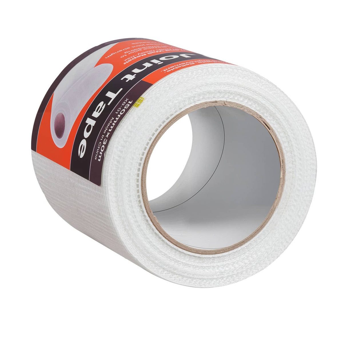 White self-stick fiberglass wall repair tape roll with backing and woven mesh
