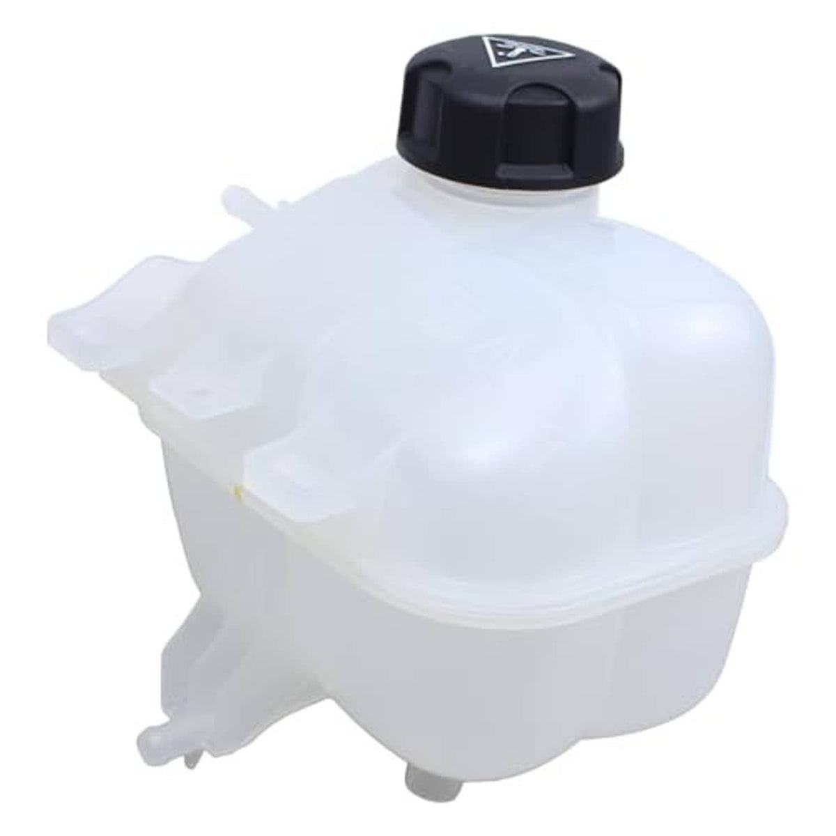 Engine coolant expansion tank with translucent white body and black top cap