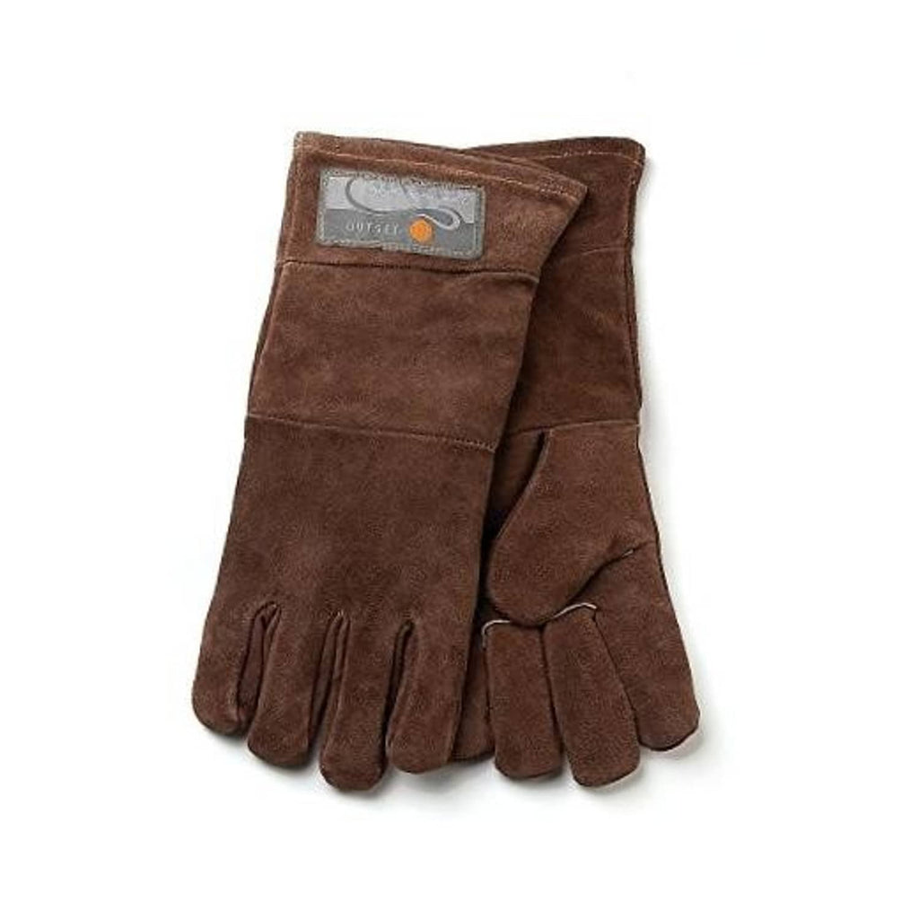 Brown leather grill gloves, set of two, suede finish, five-finger design