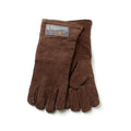Brown leather grill gloves, set of two, suede finish, five-finger design