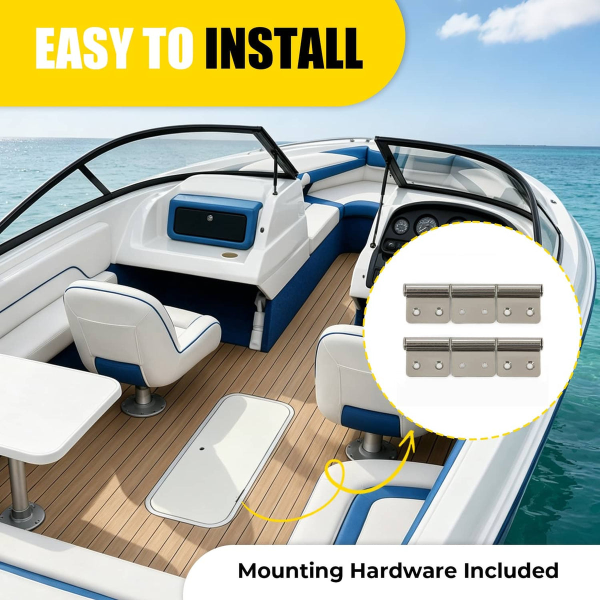 Boat locker door cover lid with hinge kit and included mounting hardware