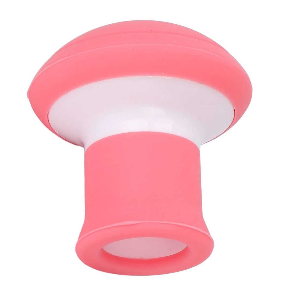 Pink jaw exerciser with oval curved top and wide bottom opening
