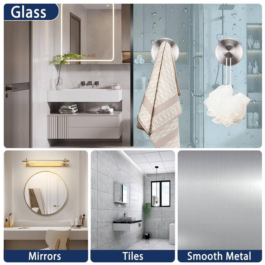 Silver suction cup hook for glass and smooth metal surfaces with hanging items