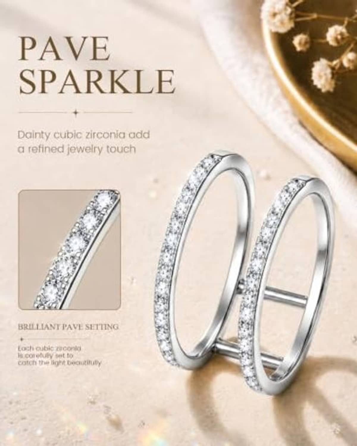 Silver pavé ring jacket with cubic zirconia accents for Oura Ring Gen 9