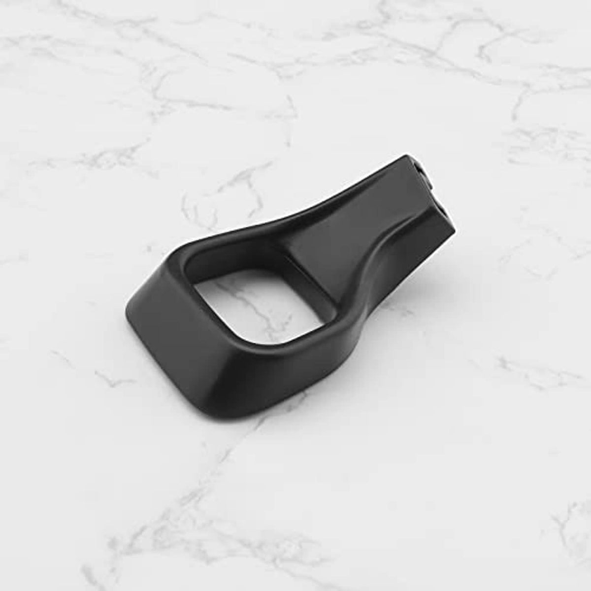 Seat adjustment handle lever, black plastic, angled view with rectangular side latch