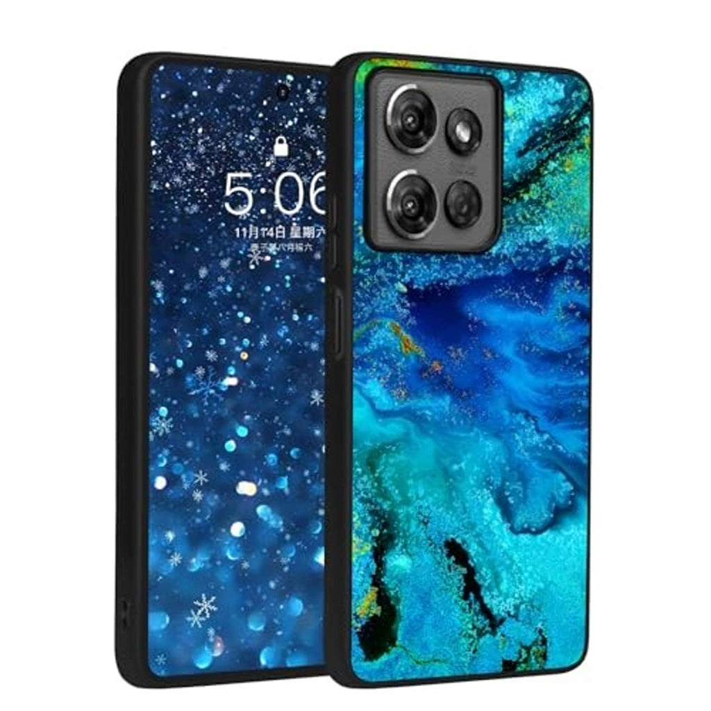 Slim blue and teal galaxy phone case with front and back panels and camera cutouts