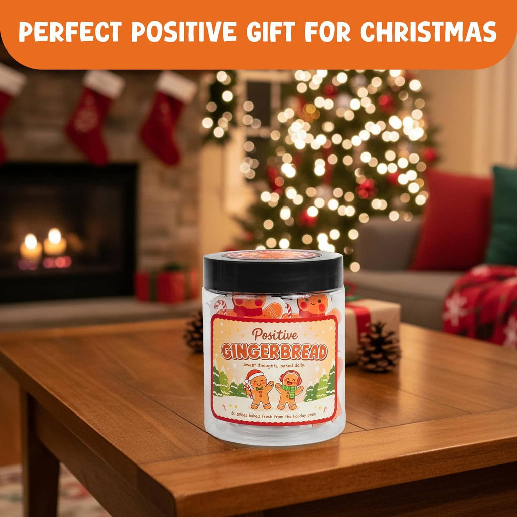 Gingerbread affirmation jar with black lid, compact clear container for holiday gifting