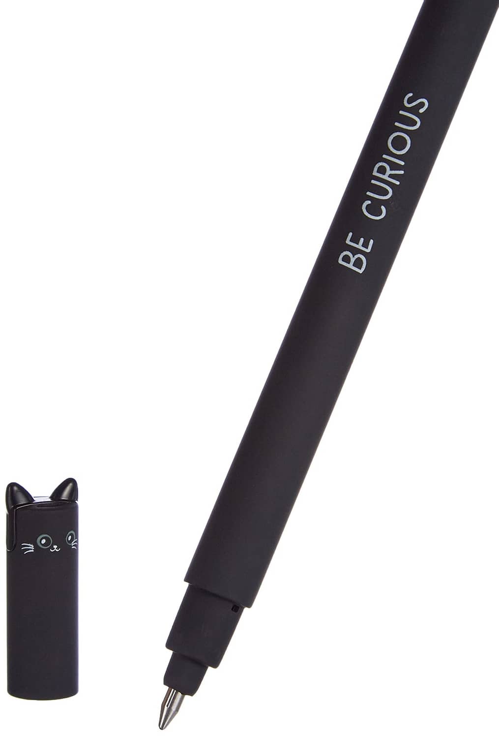 Erasable gel pen with black barrel and cat cap, 0.7 mm tip