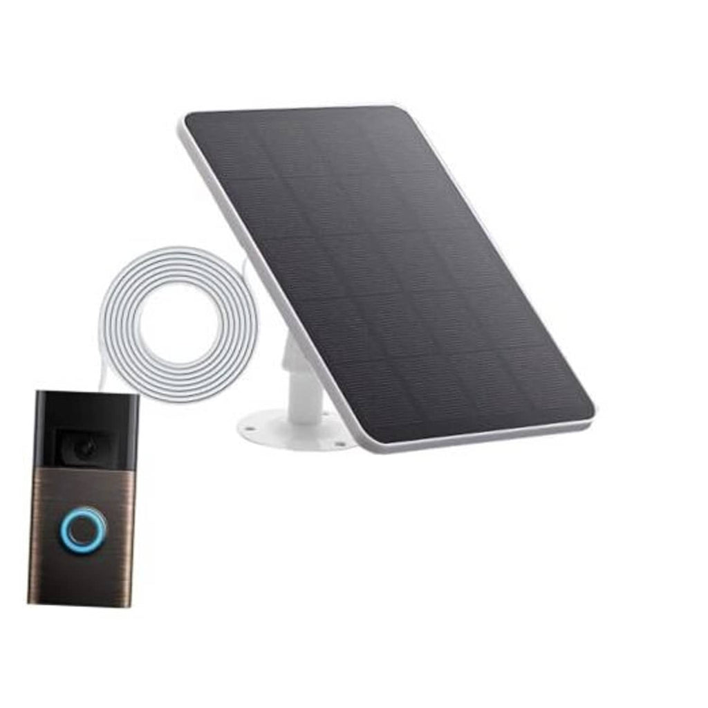 Solar charging kit with dark solar panel and pedestal base for video doorbell