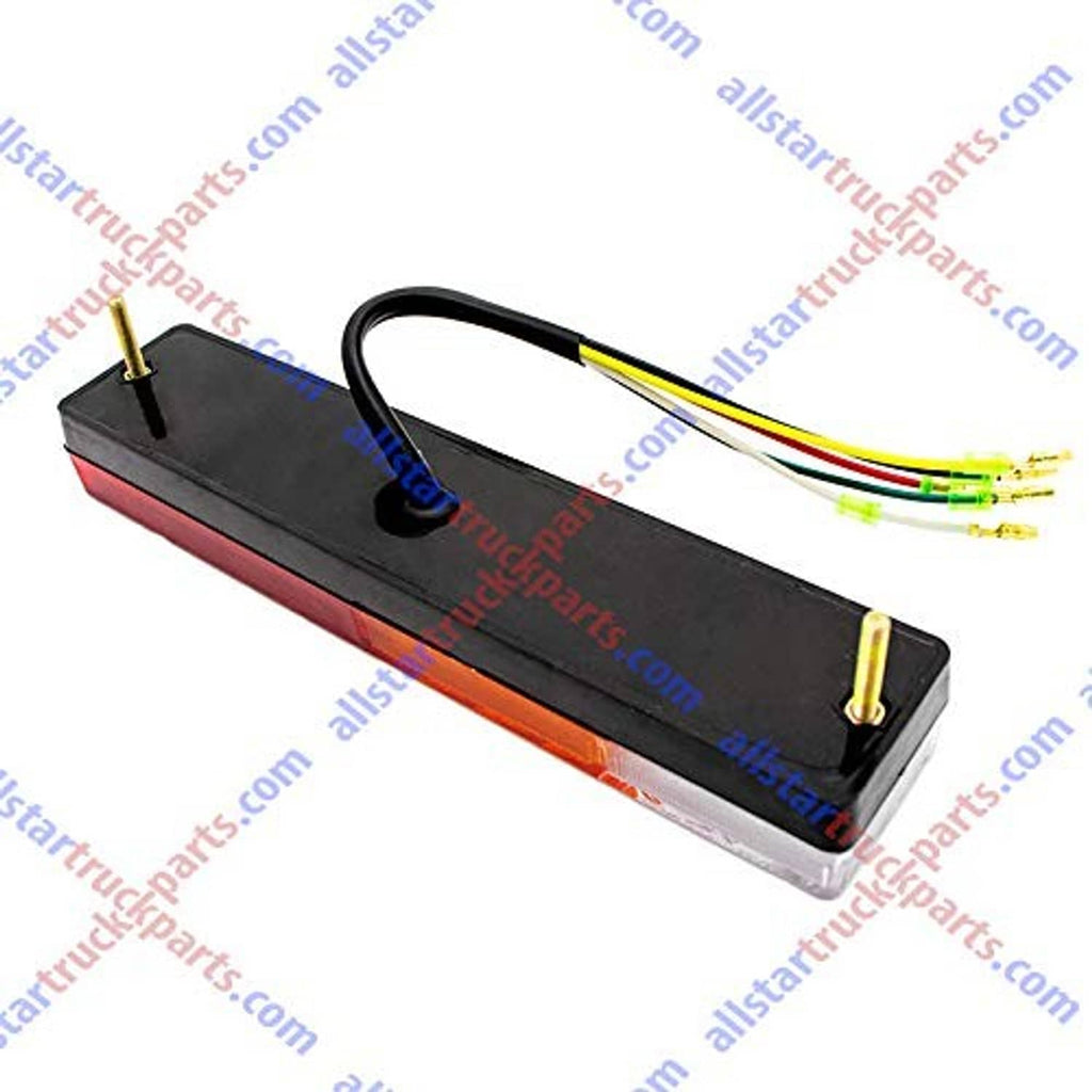 Black LED trailer tail light strip with amber/red lens and multi-color wiring harness.