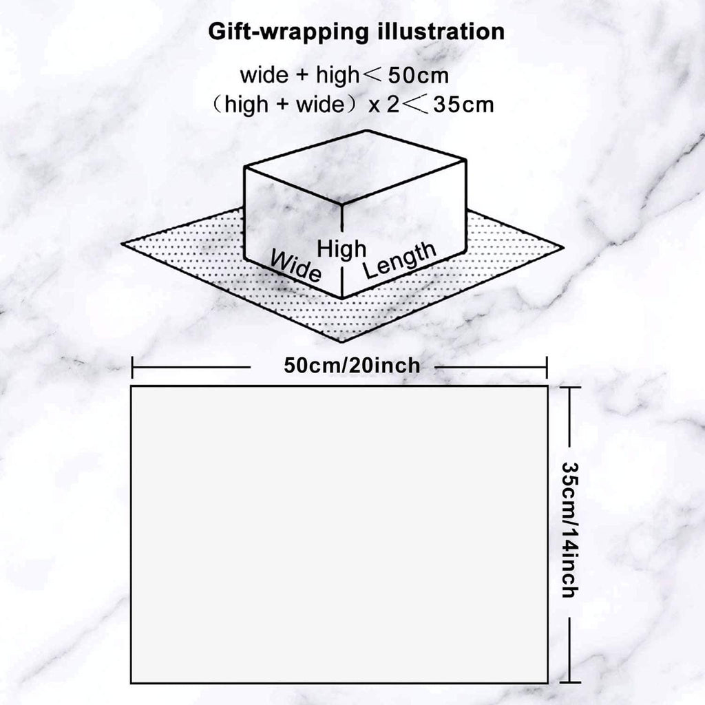 Gift-wrapping tissue paper size diagram: 50cm wide x 35cm high