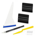 Car window tinting squeegee kit with felt squeegees, utility cutter, and blade set.