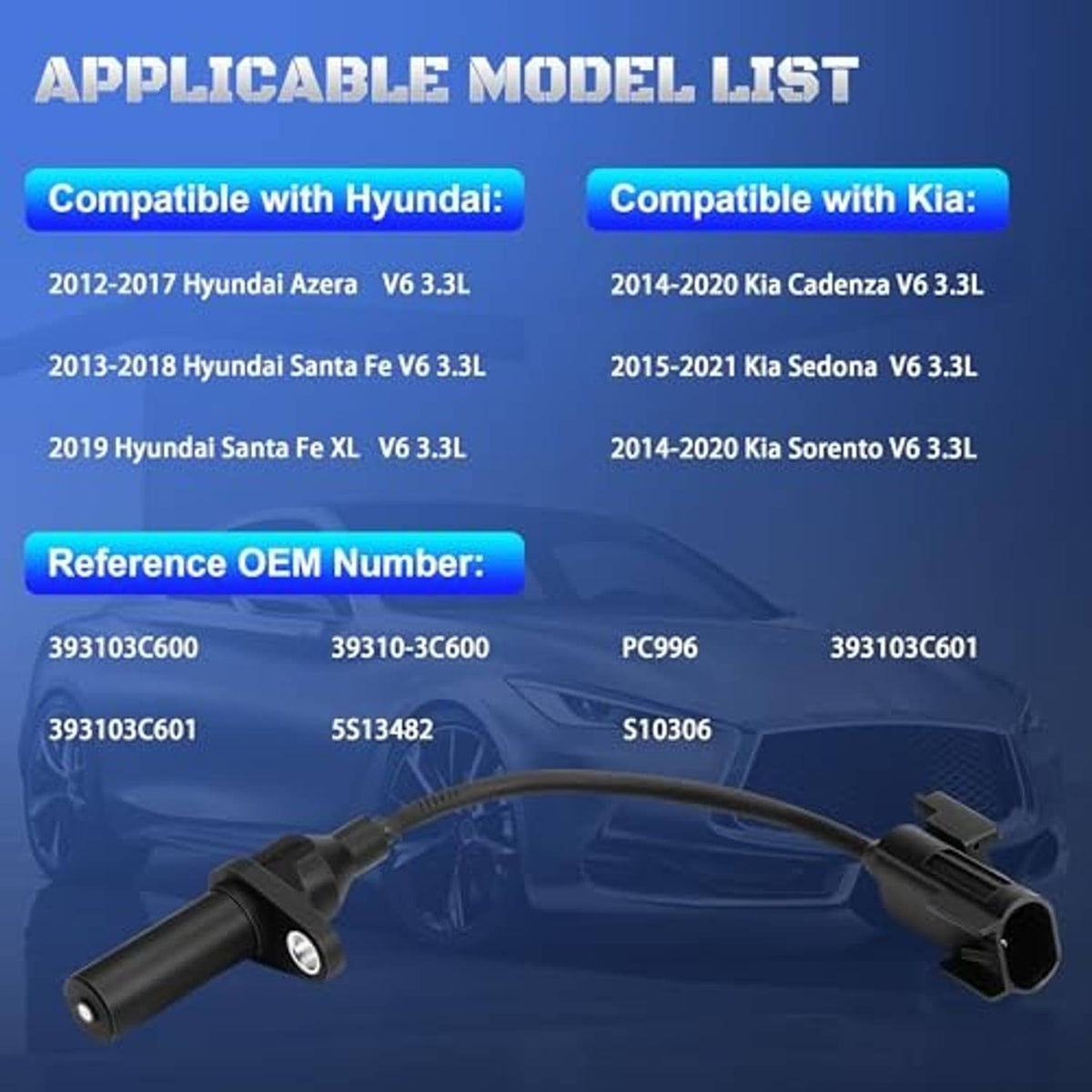 Crankshaft position sensor with wiring harness and connector, OEM-style fitment
