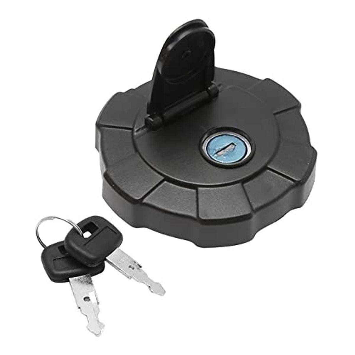 Black diesel fuel cap with blue lock insert and two included keys