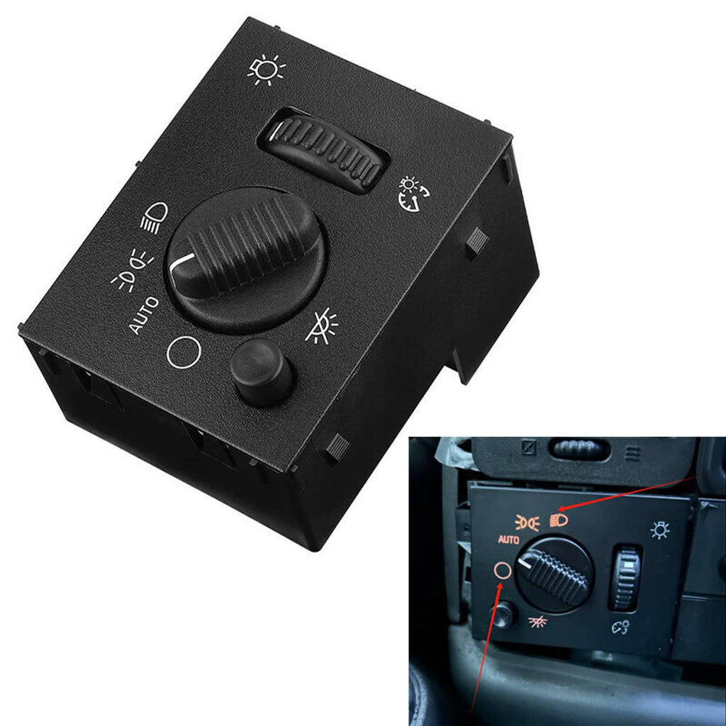 Black headlight switch panel diagonal view with round dial, small button, and symbols
