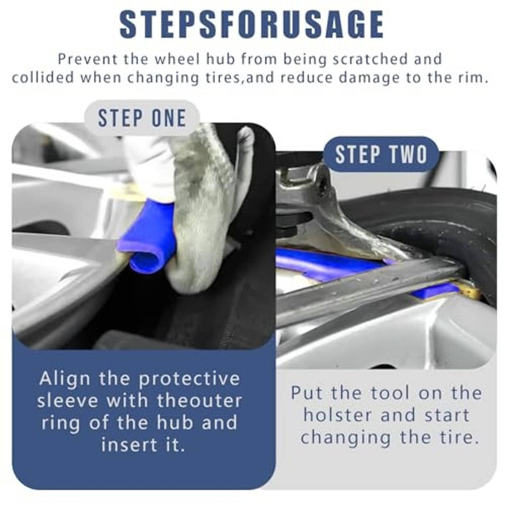 Blue hub protective sleeve with orange cord for tire-changing