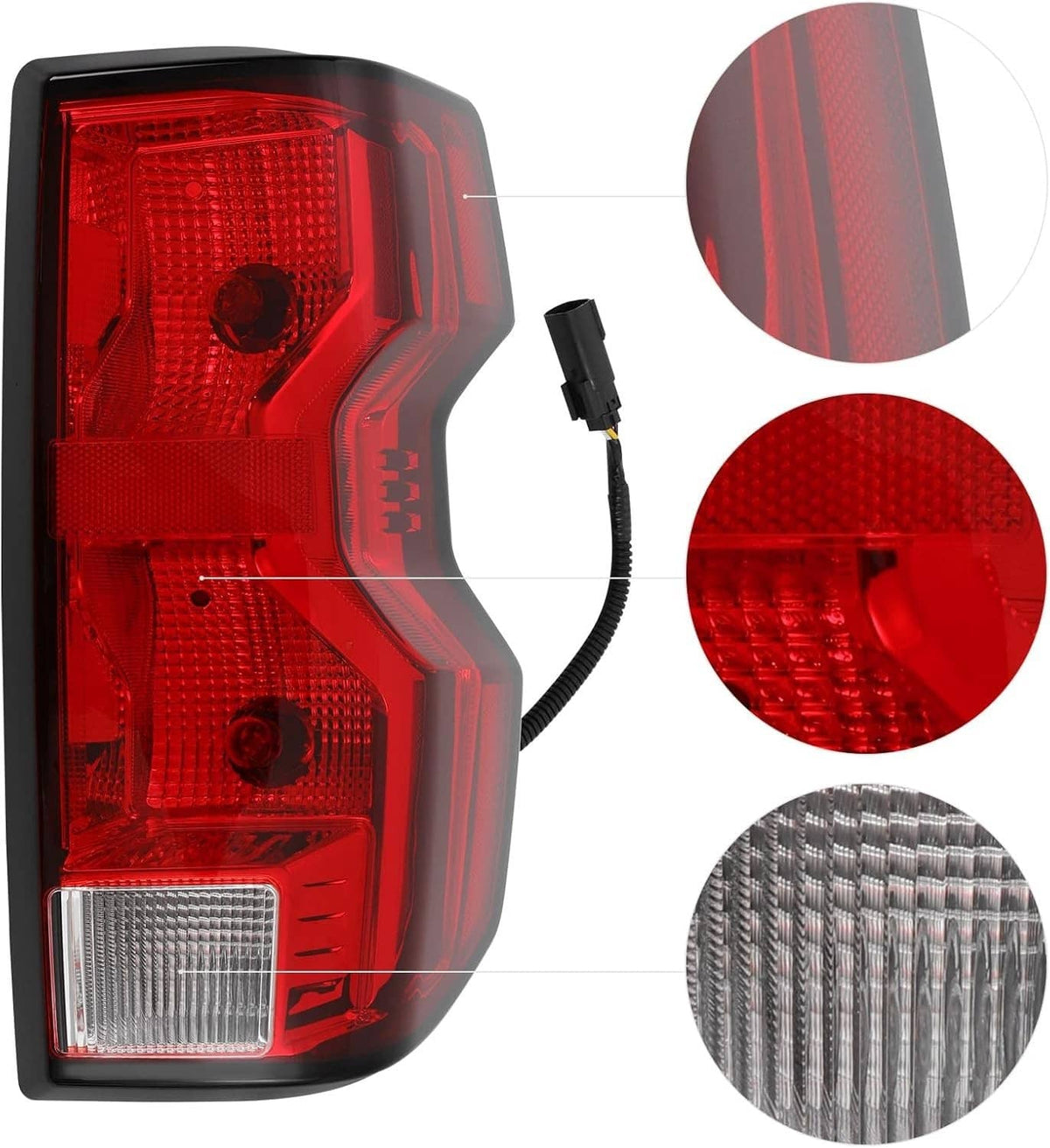 Right LED tail light with red lens, black housing, and clear reverse light section
